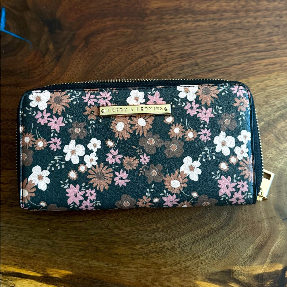 Poppy & Peonies Black and Pink Floral Wallet